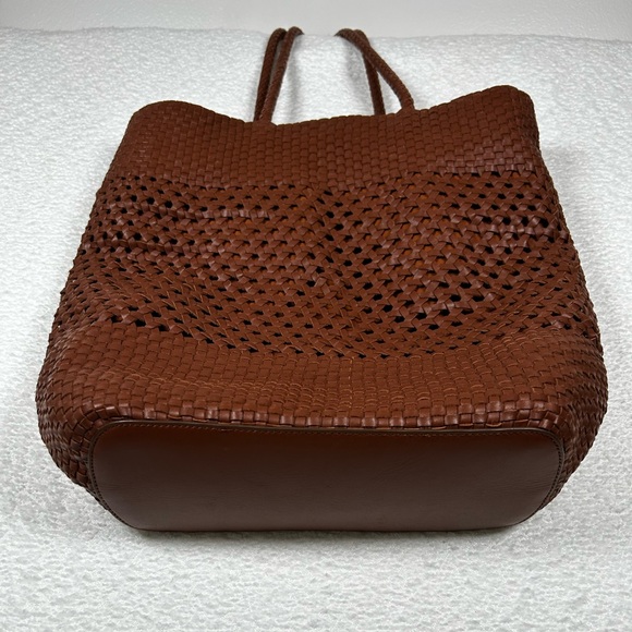 Talbots Woven Leather Tote Bag 100% Cotton Lining with Drawstring - Picture 9 of 14